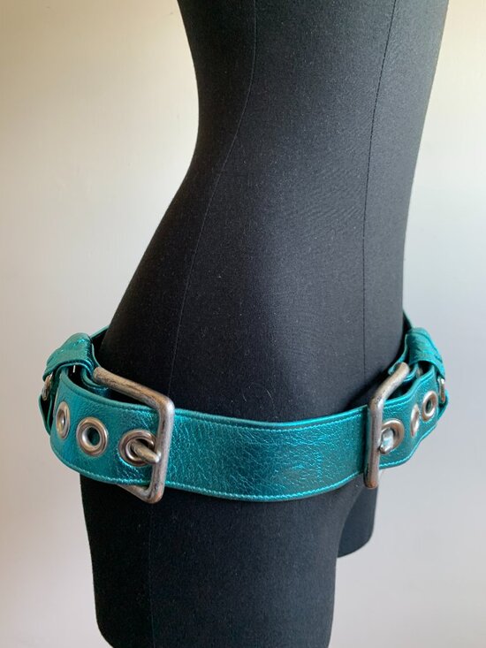 Kettle Black Vintage Rare blue metallic foil adjustable loop belt main image 6